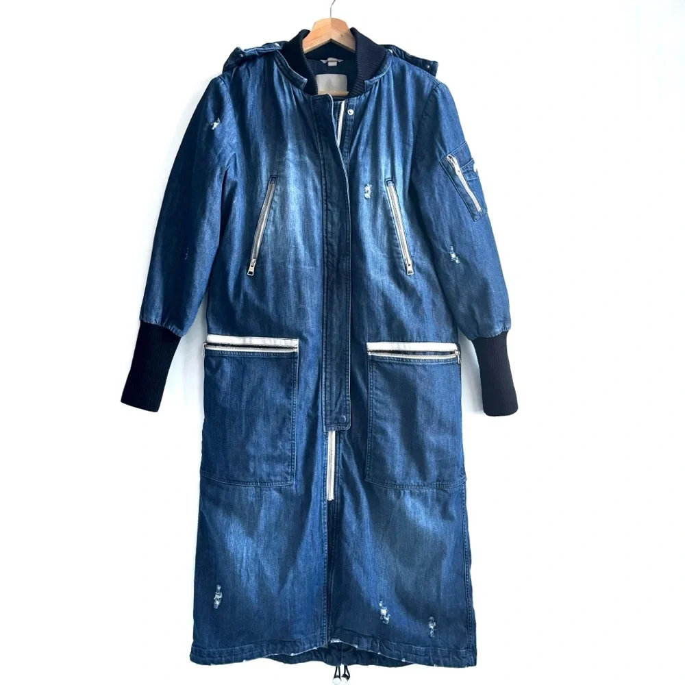 Soia & Kyo Reese Hooded Coat Jacket Blue Denim Coat Size XXS/2 Can Fits to Small - Picture 3 of 17